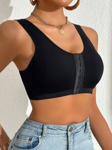 EasyFave Women's Front Closure Padded Push-Up Bra, Seamless Underwear - Black - View 4