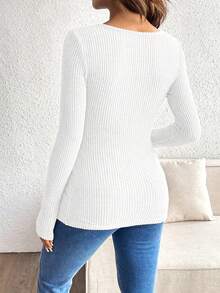 SHEIN Solid Color Round Neck Raglan Sleeve Fitted Ribbed Nursing Top Pregnant Pregnancy Maternity White Maternity Fall Winter Maternity Shirt - White - View 2
