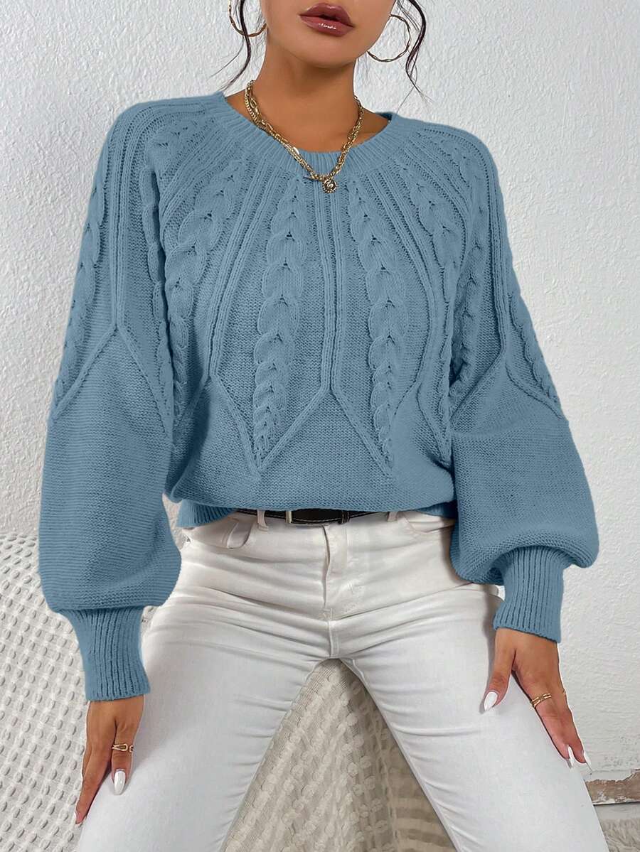 EMERY ROSE Women's Solid Color Minimalist Crew Neck Long Sleeve Pullover Sweater, Everyday Wear - Dusty Blue - View 1