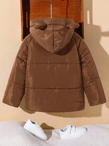 SHEIN Kids Boys Casual Comfortable Versatile Thick Cute 3D Ear Hooded Jacket, Suitable For Autumn And Winter - Rust Brown - View 2