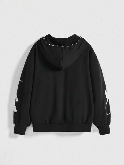 Grunge Punk Sweat-shirt à capuche casual mode femme à manches longues avec imprimé crâne