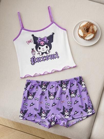 HELLO KITTY AND FRIENDS | SHEIN Tween Girl Söt tecknad mönstrad linne och heltäckande tryckta pojkshortsset