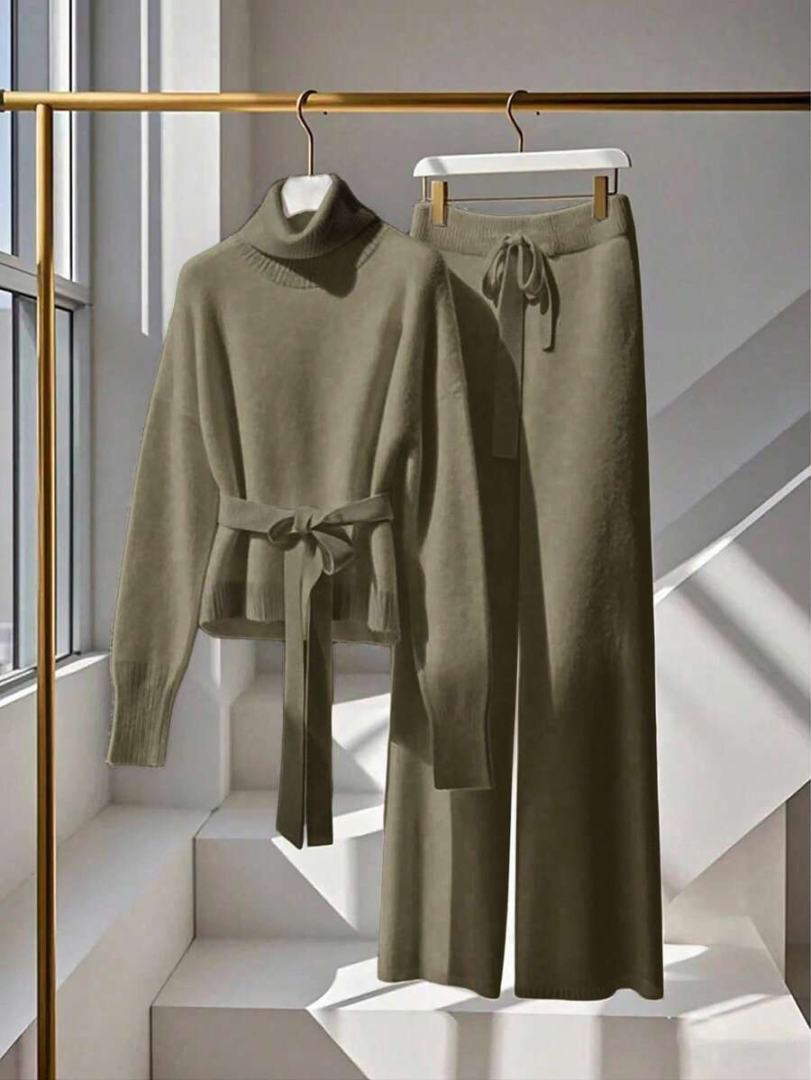 Franclia 2件套女士高端优雅针织毛衣，白色，秋冬 - 摩卡棕 - 查看 1