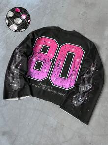 PAVTROS Áo thun nam họa tiết mắt đính đá Rhinestone thường ngày, mùa thu - Nhiều màu - Xem 3