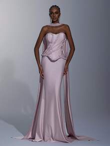 Elitara 优雅、浪漫、时尚、简约、粉紫色、弹性面料、编织绳装饰、紧身胸衣款式、带罩杯、胶骨、露背领口、适合节日、度假、生日、派对、婚礼活动、正式晚宴礼服 - 淺粉色 - 查看 2