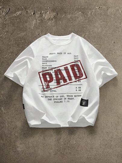 AXEPEAK 标准版型男士白色宽松短款 T 恤，夏季