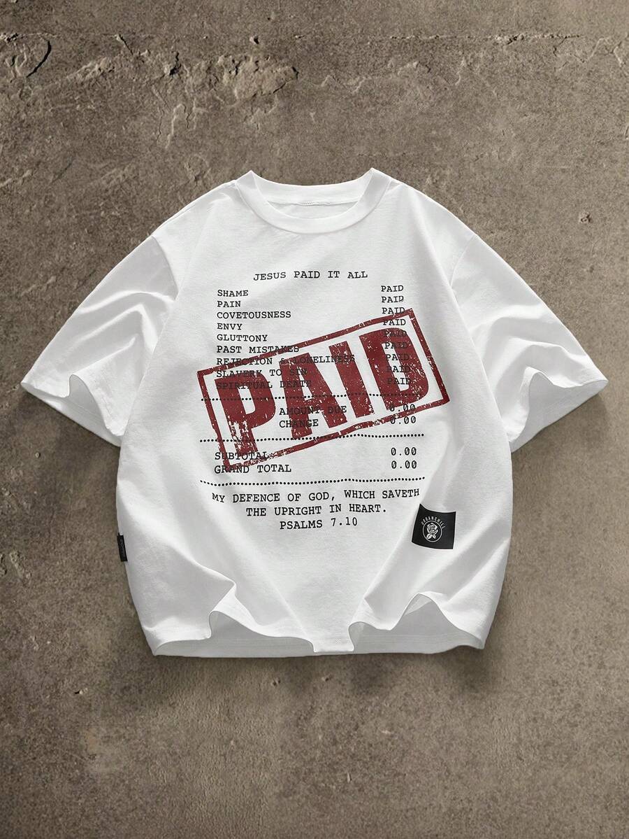 AXEPEAK 标准版型男士白色宽松短款 T 恤，夏季 - 白色 - 查看 1