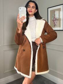 SHEIN Clasi Damen Flauschige Patchwork Knopfleiste einfache Lässig Regeljacke für Herbst/Winter