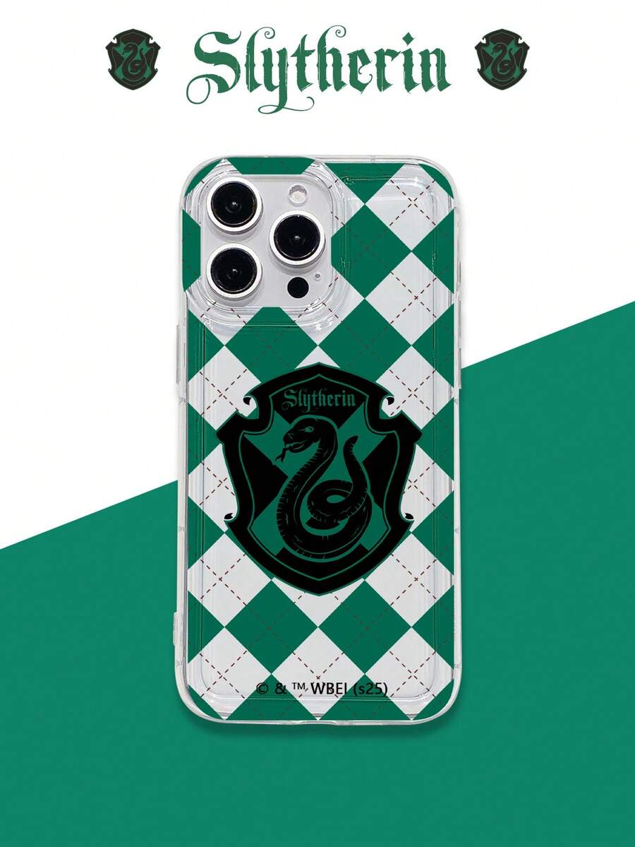 HARRY POTTER X SHEIN Transparent Soft Shockproof Airbag Phone Case With Potterverse Cunning House Marker& Green Argyle Print - British Campus & Magical Style, Compatible With IPhone & Galaxy, Ideal For The Boy Who Lived Fans, Teens, Students For Daily Use & Gifting. Phone Case Compatible With IPhone 17 /Air / 17 Pro / 17 Pro Max, Cover For IPhone & Galaxy Protective Shell