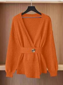 GlowEve Damen Lässig einfarbige Wickeljacke, Herbst/Winter - Gebrannte Orange - Übersicht 5