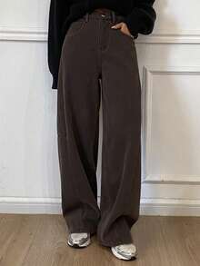 DAZY Women's Casual Loose Brown Denim Jeans, Autumn - Coffee Brown - View 1