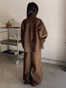 Dazy Kids Girls Denim Jacket + Jeans 2-Piece Outfit - Chocolate Brown - View 2