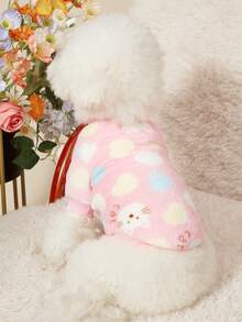 PETSIN 1件宠物猫狗通用基础化妆小猫爱时尚图案印花毛绒保暖弹力舒适狗圆领毛衣 - 彩色 - 查看 4