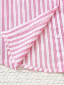 SHEIN 2pcs/Set Tween Girl' Spring/Autumn Striped Long Sleeve Shirt & Loose Light Blue Denim Jeans, Sweet Casual Outfit For Daily Wear - Pink - View 7