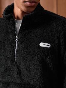 Manfinity VCAY Men's Solid Color Minimalist Casual Zip-Up Pullover Sweatshirt Sweatshirt - Black - View 7