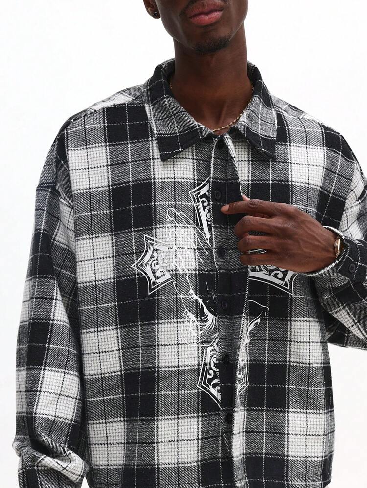 Long Sleeve Check Shirt With Cross Print