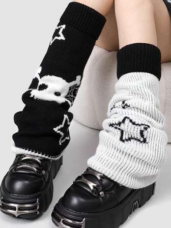 Gothic Style Thick Knitted Flared Cuff Mid-Calf Leg Warmers For Women, Autumn/Winter
