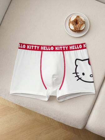 HELLO KITTY AND FRIENDS | SHEIN 男士柔软舒适猫咪字母图案腰带平角裤