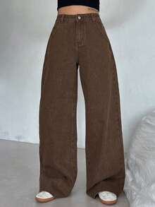 Dazy Tall 女式宽松直筒休闲牛仔裤，街头风格 - 棕色 - 查看 2