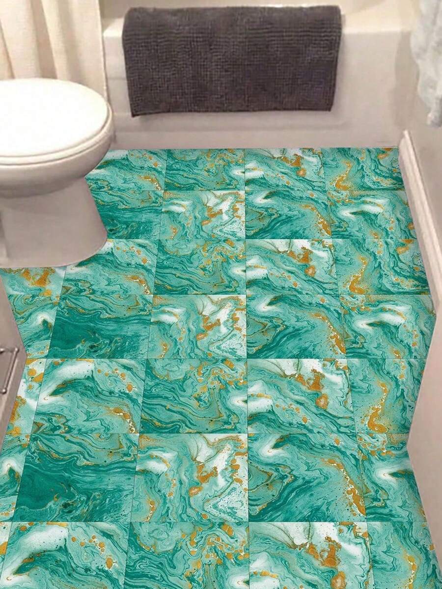 10 pezzi Adesivi decorativi per pavimenti in PVC, adesivi per pareti 2D piatti con motivo vintage verde finto marmo, adatti per cucina, soggiorno, bagno, camera da letto e altre decorazioni per la casa - Multicolore - Visualizzare 1