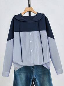 SHEIN CURVE+ Áo nỉ dài tay kẻ sọc tương phản dành cho nữ cỡ lớn - Nhiều màu - Xem 1