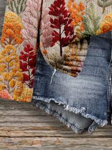 EMERY ROSE Women's Casual Knit Pullover Sweater, Suitable For Autumn/Winter, Tree & Plant Print - Multicolor - View 6