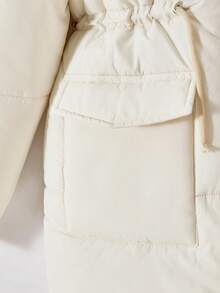 女童棉服外套，休闲百搭，连帽毛领长袖，抽绳腰部，2 个口袋，罗纹袖口，适合上学、通勤、秋冬休闲，可搭配裤子、运动裤、连帽衫、T 恤、毛衣 - 杏色 - 查看 5