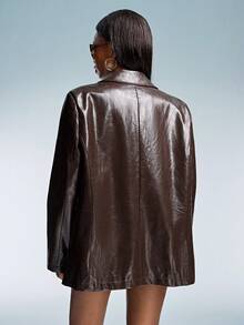 GENKIRA Fashionable Design Commuter Chic PU Blazer - Brown - View 2