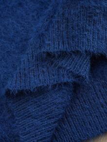 Elenzga Plus Size Women V-Neck Mink Fur Knitted Pullover Sweater Top, Winter - Navy Blue - View 6