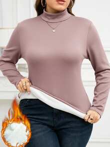 SHEIN Clasi 大码女式保暖长袖T恤，秋冬 - 珊瑚粉 - 查看 8