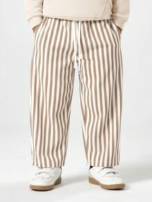 SUMWON 男童圆领卫衣和条纹裤套装，休闲日常舒适长袖上衣搭配宽松裤子，适合度假穿着。 - 米色 - 查看 4