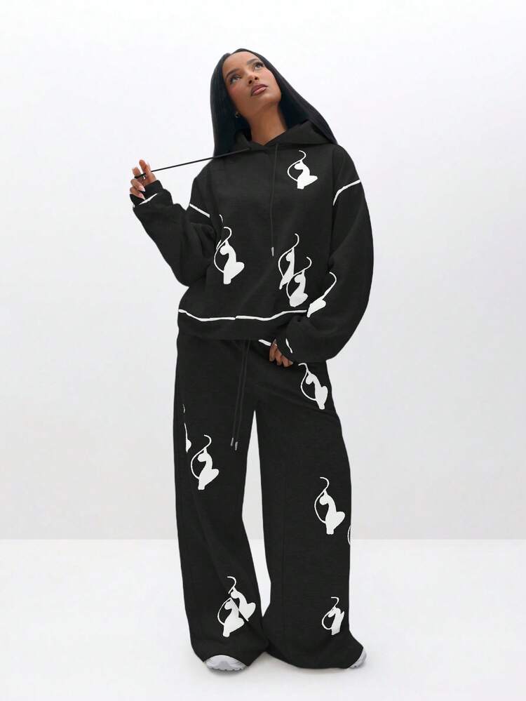 BABYPHAT Oversized Cozy Logo Print Pullover Sweatshirt For Autumn Winter Casual Loungewear