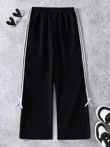 Tween Girls' Colorblock Striped Bow Decor Pants - Black - View 6