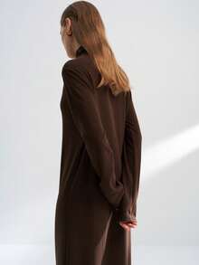 INAWLY Váy dài cổ lọ giản dị bằng vải cashmere giả - Cà phê - Xem 2