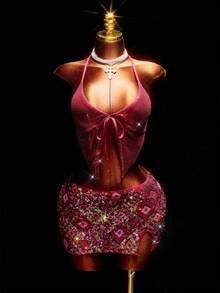 Amplova 女式圣诞派对低腰几何亮片迷你裙 - 彩色 - 查看 4