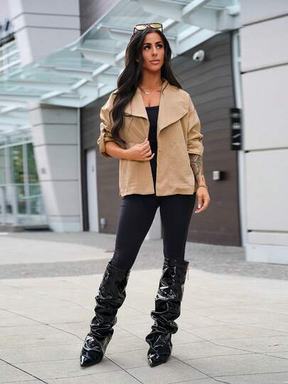 SAYEHFBABY 女士休闲通勤短款夹克，独特设计复古翻领风衣轻薄外套