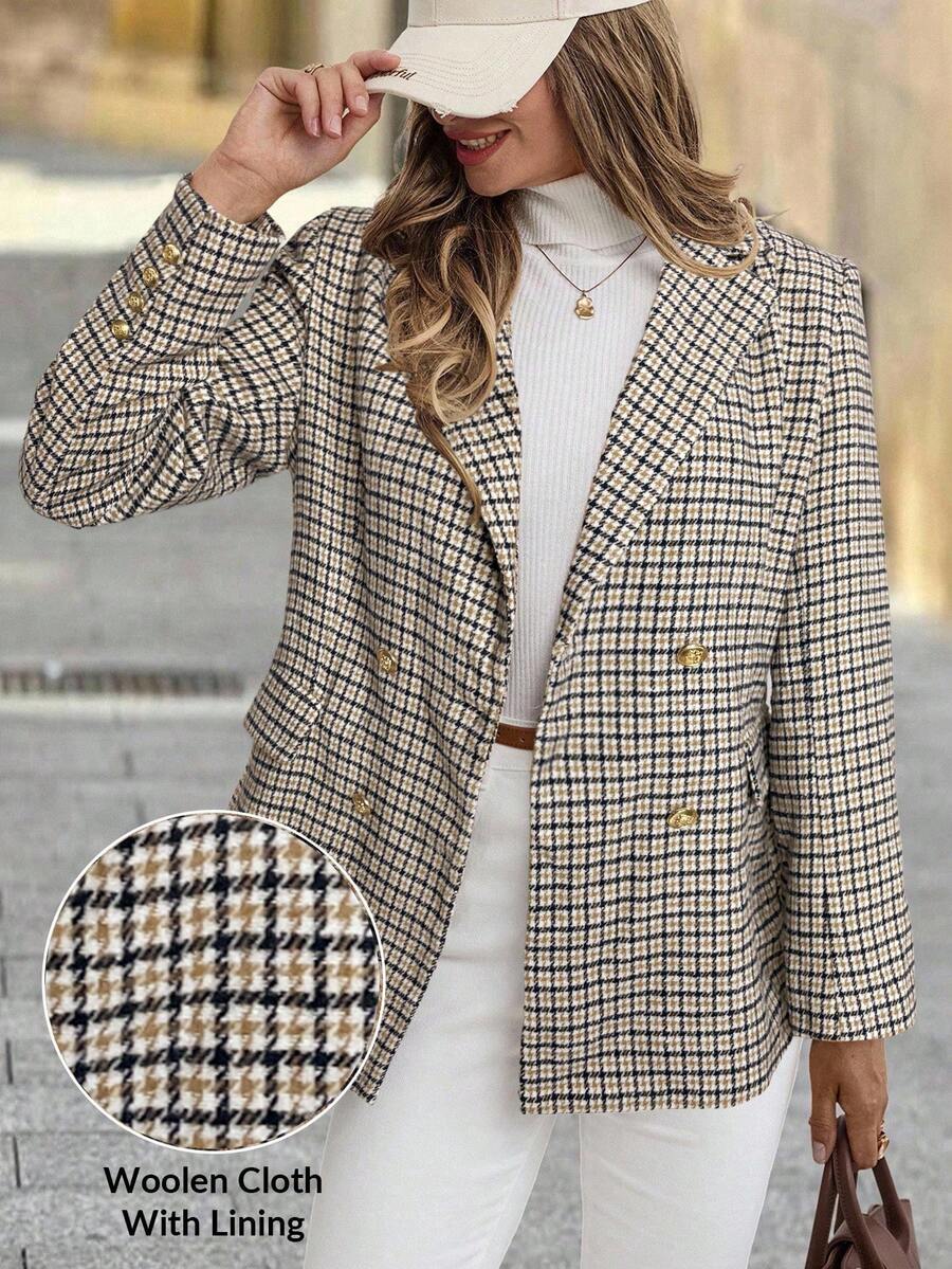 Solivie بليزر نسائي كاروهات ريترو للخريف/الشتاء - متعدد الألوان - مشاهدة 1