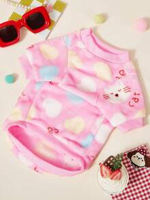 PETSIN 1件宠物猫狗通用基础化妆小猫爱时尚图案印花毛绒保暖弹力舒适狗圆领毛衣 - 彩色 - 查看 5