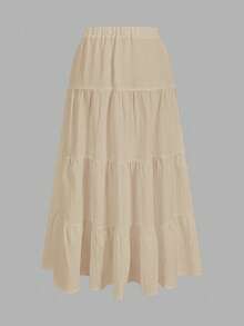 SHEIN EZwear Women's Casual Vacation Multi-Layer Cake Skirt, Suitable For Summer - Khaki - View 2