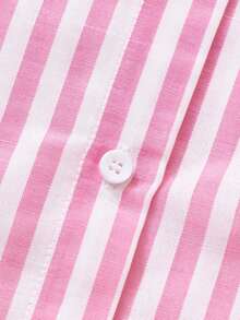 SHEIN 2pcs/Set Tween Girl' Spring/Autumn Striped Long Sleeve Shirt & Loose Light Blue Denim Jeans, Sweet Casual Outfit For Daily Wear - Pink - View 5