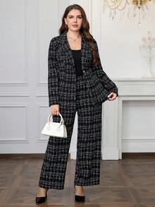 Ellevyn Plus Size Elegant Plaid Lapel Long Sleeve Jacket And Pants Set, Graceful For Party And Evening Wear, Autumn/Winter Office Attire For Women Winter Clothes For Women Winter Christmas Christmas Outfit For Women New Year Clothes New Year  Thanksgiving Outfit For Women Thanksgiving Elegant Dress Women Elegant Women's Set Stylish Clothing Collection Warm Clothes Women Plus 2 Piece Set Pant Suit Set Plus Tweed Two Piece Set 2pc Set Women Plus Women Plus Clothing 2 Piece Plus Size 2 Piece Set Business Casual Woman Set Professional Outfits For Women Work Outfits Corporate Outfit Set Outfit For Women Elegant