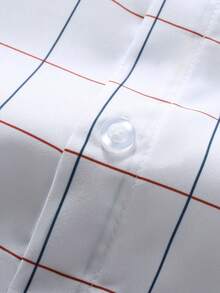 Manfinity Mode 大码男式常规版型长袖前扣格子休闲衬衫 - 白色 - 查看 4