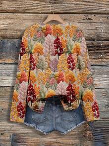 EMERY ROSE Women's Casual Knit Pullover Sweater, Suitable For Autumn/Winter, Tree & Plant Print - Multicolor - View 2