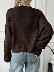 DAZY Women's Loose Casual Solid Color Design Sweater, Autumn/Winter - Brown - View 5