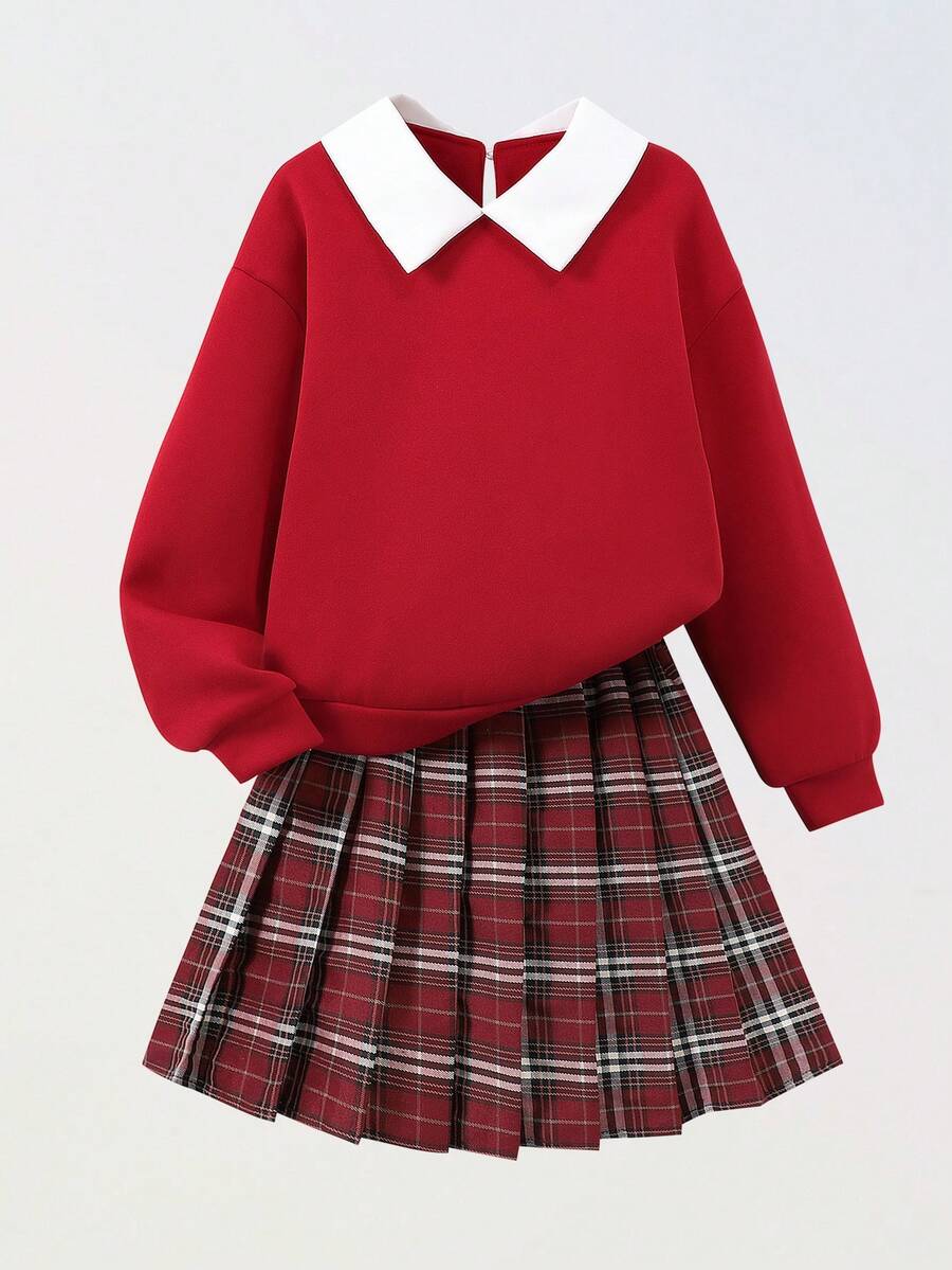 SHEIN 女童 2 合 1 领运动衫和迷你裙套装