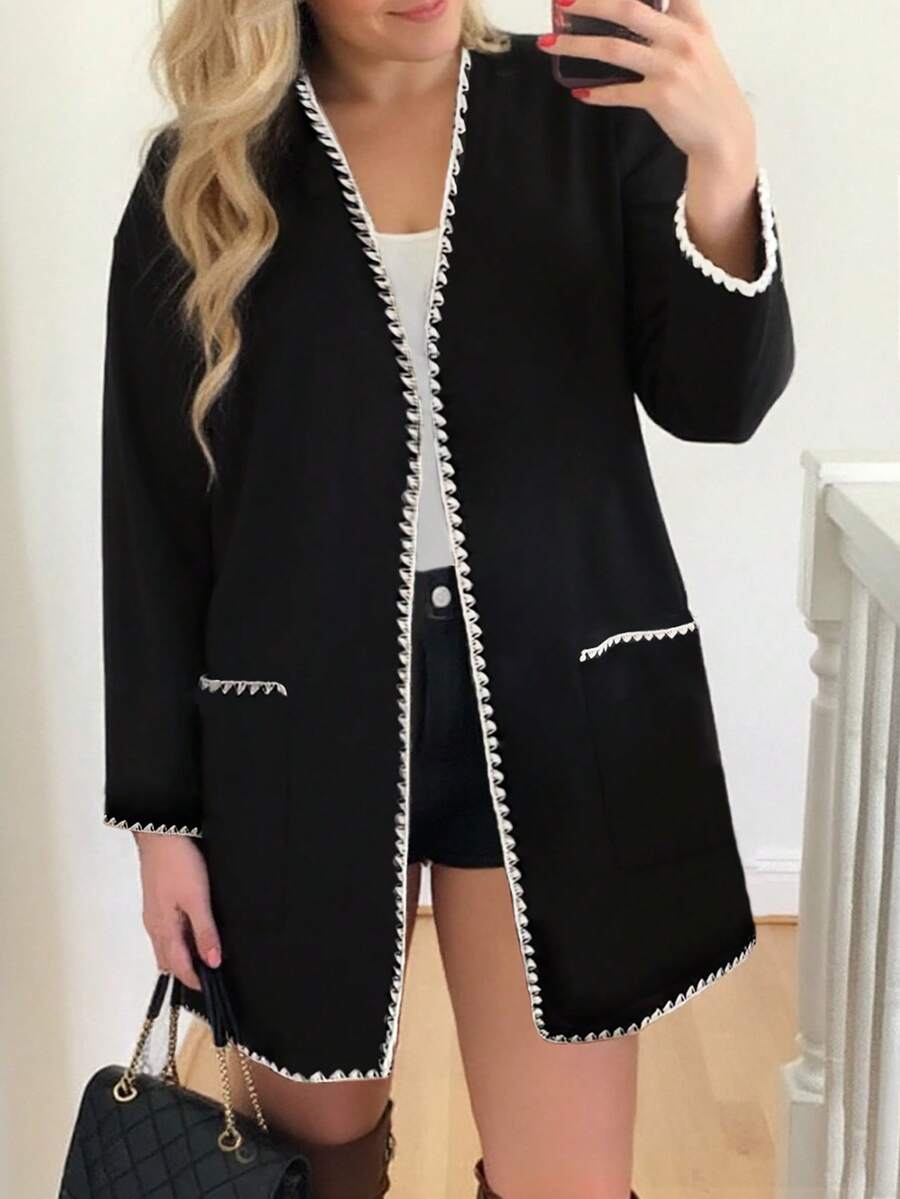 INAWLY 大码女式秋冬蝙蝠袖前开宽松休闲夹克