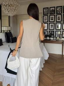 2025 New Spring/Summer Casual Loose Fit Women Vest Jacket, Urban Leisure Style In Fall/Winter - Khaki - View 3