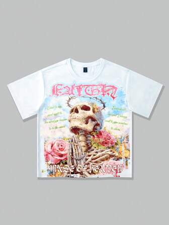 Street Life T-shirt à manches courtes col rond imprimé crâne décontracté pour homme