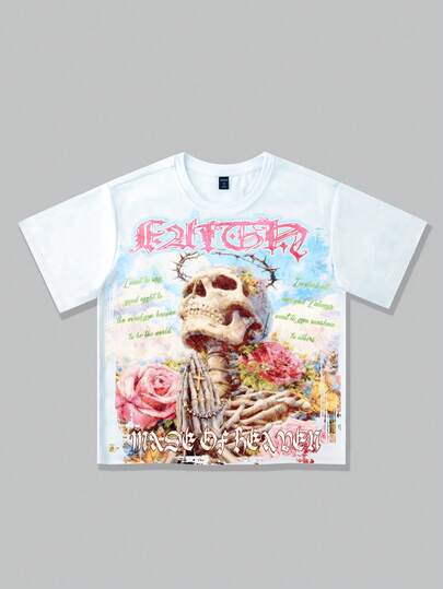 Street Life Men's Casual Skull Print Round Neck Short Sleeve T-Shirt