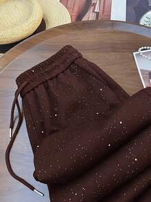 Franclia Starry Sky Elastic Waist Casual Straight Leg Wide Leg Pants - Brown - View 3